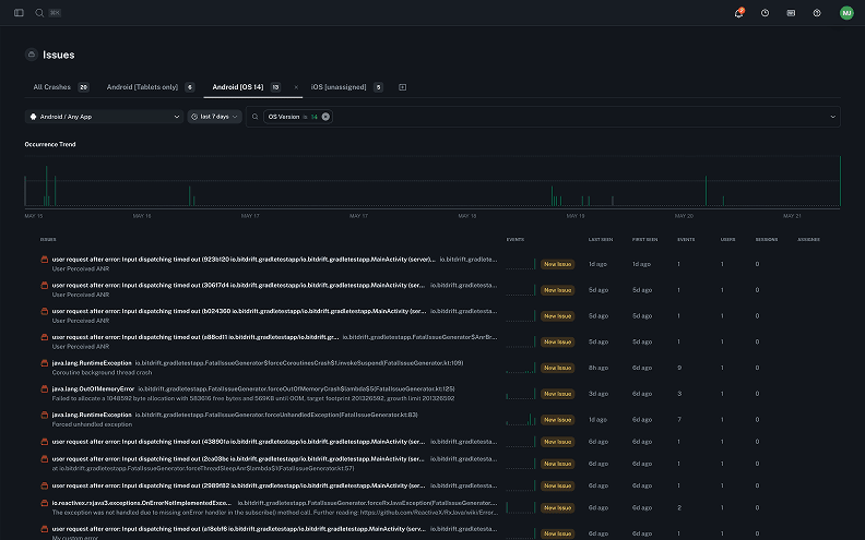 Error & crash reporting